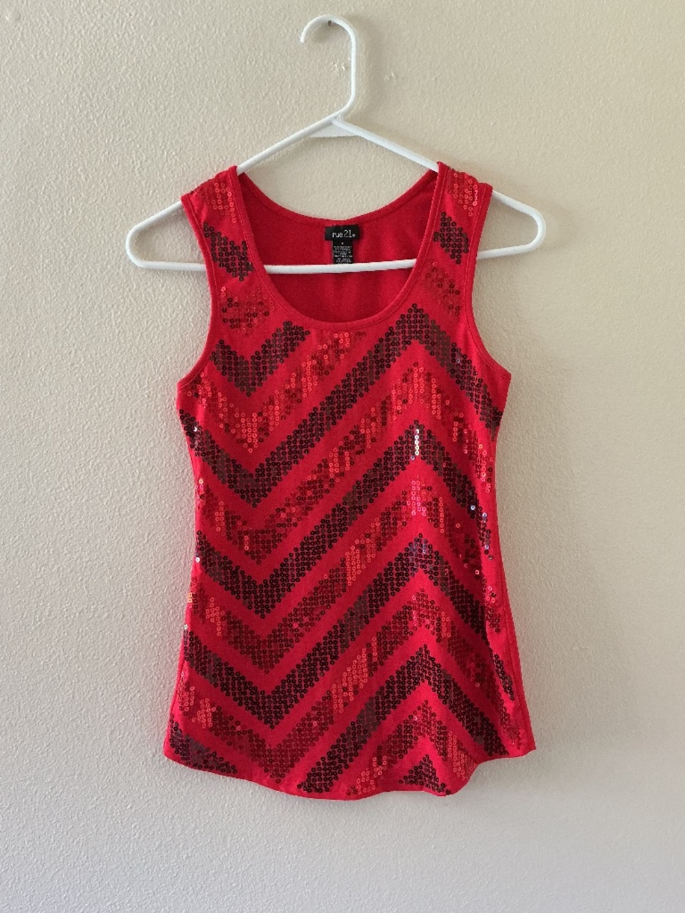 Red sequin tank top